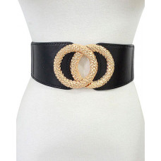 1pc Dual Round Buckle Elastic Wide Belt - gold