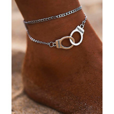 1pc Fashion Multilayer Foot Chain Handcuffs Pattern Anklet - silver