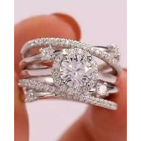 1pc Faux Zircon Crisscross Hollow Out Wedding Ring - silver