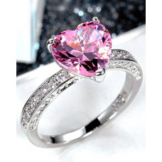 1pc Faux Zircon Heart Shaped Wedding Ring - pink