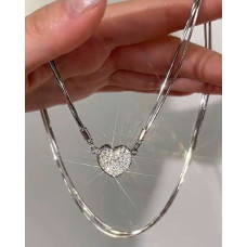 1pc Faux Zircon Magnet Heart Pendant Necklace - silver