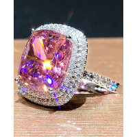 1pc Faux Zircon Rhinestone Square Wedding Ring - pink