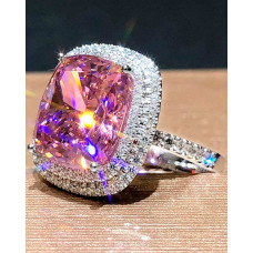 1pc Faux Zircon Rhinestone Square Wedding Ring - pink