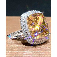 1pc Faux Zircon Rhinestone Square Wedding Ring - yellow