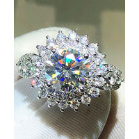 1pc Geometric Floral Shaped Faux Zircon Wedding Bridal Ring - silver