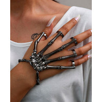 1pc Halloween Goth Skeleton Hand Design Mittens Bracelet - black