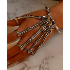 1pc Halloween Goth Skeleton Hand Design Mittens Bracelet - silver