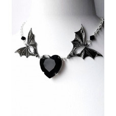 1pc Halloween Gothic Bat Decor Heart Pendant Necklace - black