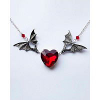 1pc Halloween Gothic Bat Decor Heart Pendant Necklace - red