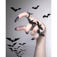 1pc Halloween Gothic Bat Shaped Adjustable Ring - black