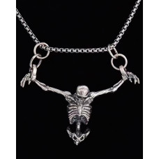 1pc Halloween Hanging Skeleton Pendant Necklace - silver