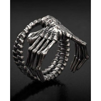 1pc Halloween Skeleton Hands Twisted Opening Ring - silver