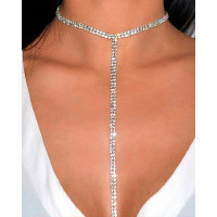 1pc Halter Rhinestone Decor Necklace - silver