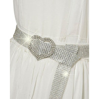 1pc Heart Buckle Sparkling Rhinestone Decor Belt - silver