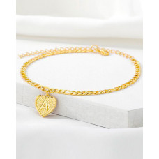 1pc Heart Shaped Letter Embossed Chain Anklet - style1