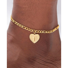 1pc Heart Shaped Letter Embossed Chain Anklet - style17