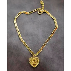 1pc Heart Shaped Letter Embossed Chain Anklet - style3