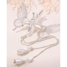 1pc Hollow Out Flying Butterfly Tassel Hair Clip - silver