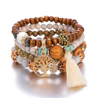 1pc Hollow Out Plants Beaded Bohemian Multi-layer Bracelet - beige