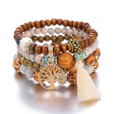 1pc Hollow Out Plants Beaded Bohemian Multi-layer Bracelet - beige