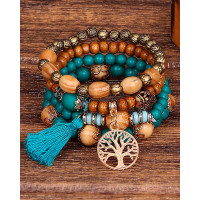 1pc Hollow Out Plants Beaded Bohemian Multi-layer Bracelet - blue 1pc Hollow Out Plants Beaded Bohemian Multi-layer Bracelet - blue