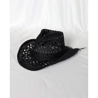 1pc Hollow Out Straw Cowboy Hat - black