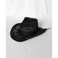 1pc Hollow Out Straw Cowboy Hat - black