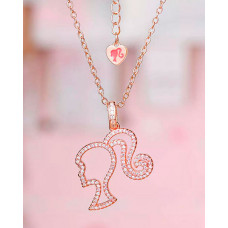 1pc Hollow Rhinestone Barbie Head Shaped Pendant Necklace - pink