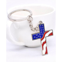 1pc Independence Day Flag Cross Key Ring - Multicolor