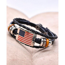 1pc Independence Day Flag Pattern Braided Bracelet - black