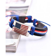 1pc Independence Day Flag Pattern Braided Leather Bracelet - black