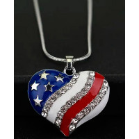 1pc Independence Day Rhinestone Flag Love Heart Star Pendant Necklace - style1