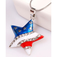 1pc Independence Day Rhinestone Flag Love Heart Star Pendant Necklace - style2