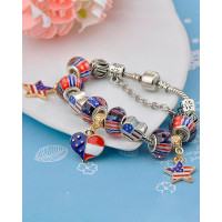 1pc Independence Day USA Flag Heart Star Beaded Bracelet - Multicolor