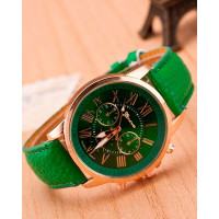 1pc Leather Band Quartz Watch - green