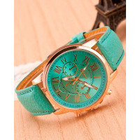 1pc Leather Band Quartz Watch - light green