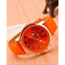 1pc Leather Band Quartz Watch - orange