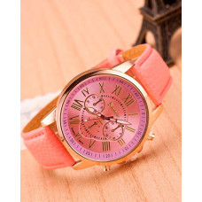 1pc Leather Band Quartz Watch - pink