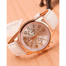 1pc Leather Band Quartz Watch - white