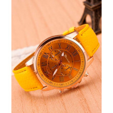 1pc Leather Band Quartz Watch - yellow