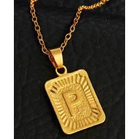 1pc Letter Embossed Square Pendant Necklace - style16