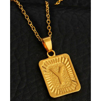1pc Letter Embossed Square Pendant Necklace - style25