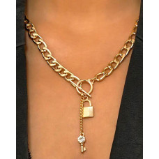 1pc Lock Pendant Chain Necklace - gold