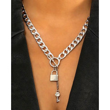 1pc Lock Pendant Chain Necklace - silver