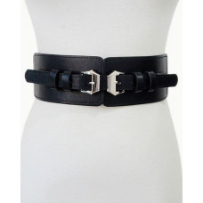 1pc Metal Buckle Elastic Wide Belt - black