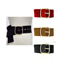 1pc Metal Buckle Suede Belt - black