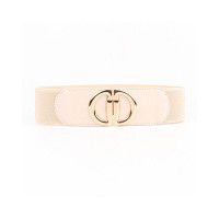 1pc Metal D-Buckle Elastic Wide Belt - beige