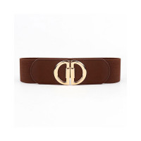 1pc Metal D-Buckle Elastic Wide Belt - coffee