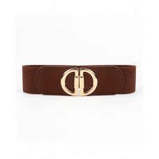 1pc Metal D-Buckle Elastic Wide Belt - coffee