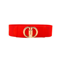 1pc Metal D-Buckle Elastic Wide Belt - red